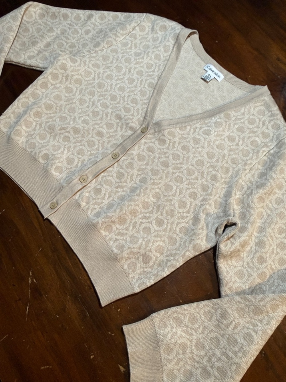 CALVIN KLEIN BEIGE PATTERNED V-NECK CARDIGAN🌸